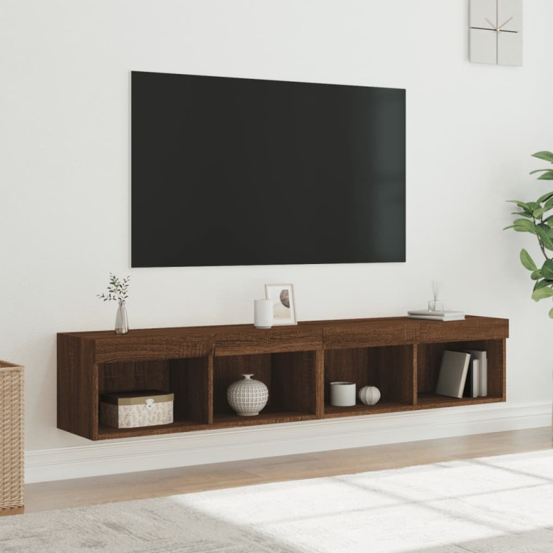 vidaXL Muebles de TV con luces LED 2 uds marrón roble 80x30x30 cm vidaXL Muebles de TV con luces LED 2 uds marrón roble 80x30x30 cm