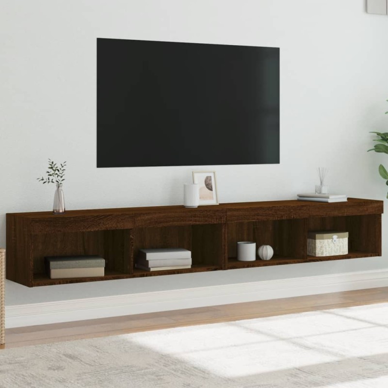 vidaXL Muebles de TV con luces LED 2 uds marrón roble 100x30x30 cm vidaXL Muebles de TV con luces LED 2 uds marrón roble 100x30x30 cm