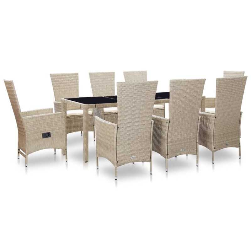vidaXL Set comedor de jardín 9 piezas y cojines ratán sintético beige vidaXL Set comedor de jardín 9 piezas y cojines ratán sintético beige