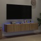 vidaXL Muebles de TV de pared luces LED 2 uds roble Sonoma 80x35x31 cm vidaXL Muebles de TV de pared luces LED 2 uds roble Sonoma 80x35x31 cm