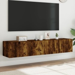 vidaXL Muebles TV de pared luces LED 2 uds roble ahumado 80x35x31 cm