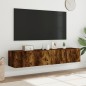 vidaXL Muebles TV de pared luces LED 2 uds roble ahumado 80x35x31 cm
