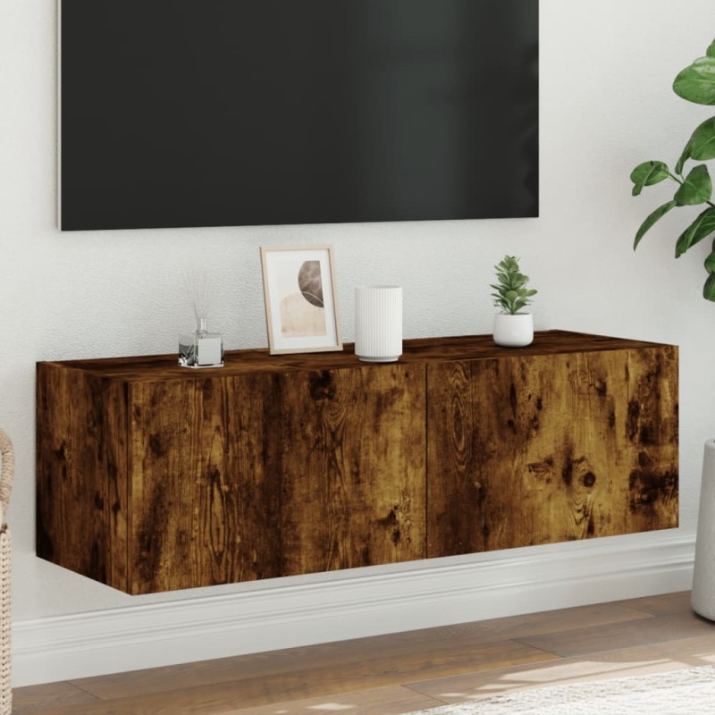 vidaXL Mueble de TV de pared con luces LED roble ahumado 100x35x31 cm vidaXL Mueble de TV de pared con luces LED roble ahumado 100x35x31 cm