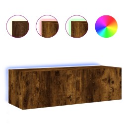 vidaXL Mueble de TV de pared con luces LED roble ahumado 100x35x31 cm