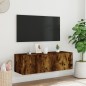 vidaXL Mueble de TV de pared con luces LED roble ahumado 100x35x31 cm vidaXL Mueble de TV de pared con luces LED roble ahumado 100x35x31 cm