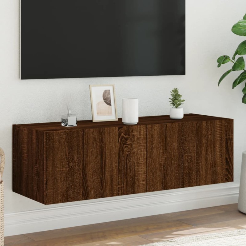 vidaXL Mueble de TV de pared con luces LED marrón roble 100x35x31 cm