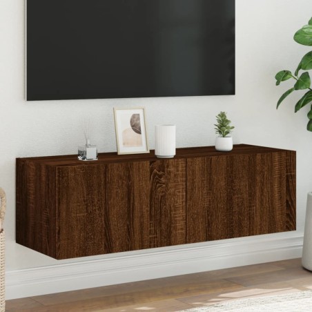 vidaXL Mueble de TV de pared con luces LED marrón roble 100x35x31 cm