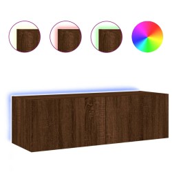 vidaXL Mueble de TV de pared con luces LED marrón roble 100x35x31 cm