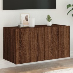 vidaXL Mueble de TV de pared con luces LED marrón roble 80x35x41 cm