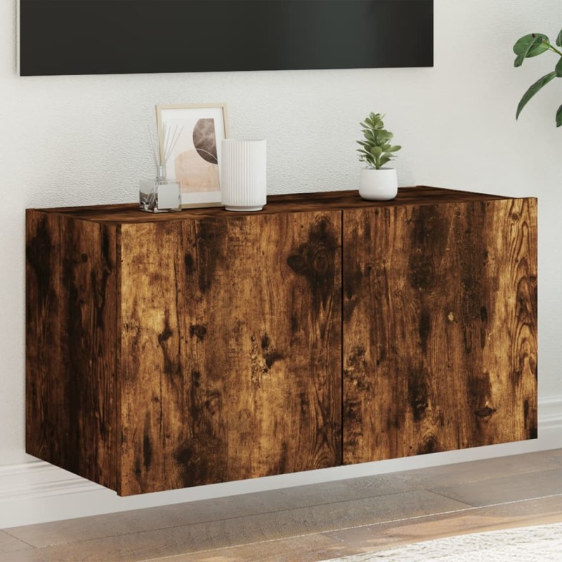 vidaXL Mueble de TV de pared con luces LED roble ahumado 80x35x41 cm