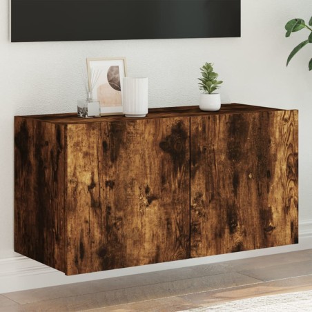 vidaXL Mueble de TV de pared con luces LED roble ahumado 80x35x41 cm