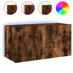 vidaXL Mueble de TV de pared con luces LED roble ahumado 80x35x41 cm