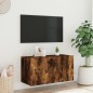 vidaXL Mueble de TV de pared con luces LED roble ahumado 80x35x41 cm