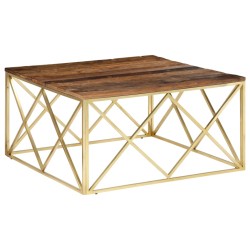 vidaXL Mesa de centro de acero inoxidable dorado y madera maciza