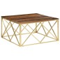 vidaXL Mesa de centro de acero inoxidable dorado y madera maciza