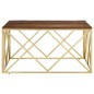 vidaXL Mesa de centro de acero inoxidable dorado y madera maciza