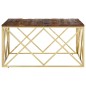 vidaXL Mesa de centro de acero inoxidable dorado y madera maciza