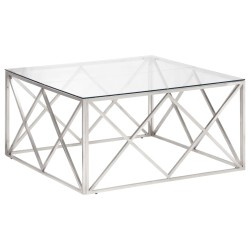 vidaXL Mesa de centro plateada acero inoxidable y vidrio templado