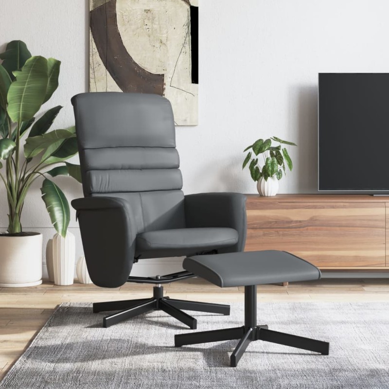 vidaXL Sillón reclinable con reposapiés cuero sintético gris vidaXL Sillón reclinable con reposapiés cuero sintético gris