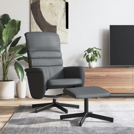vidaXL Sillón reclinable con reposapiés cuero sintético gris