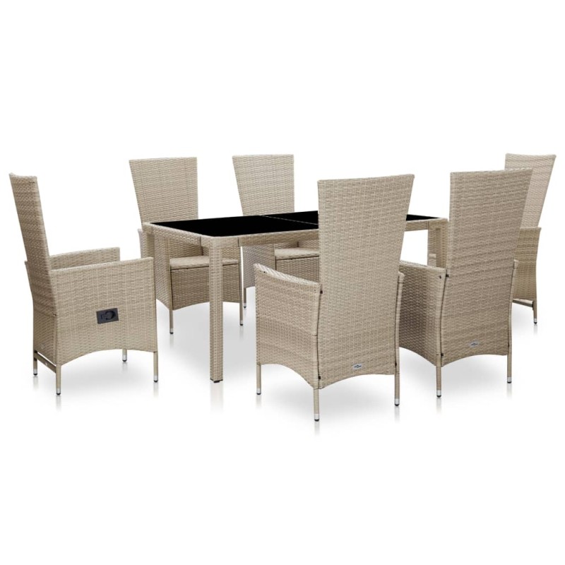 vidaXL Set comedor de jardín 7 piezas y cojines ratán sintético beige