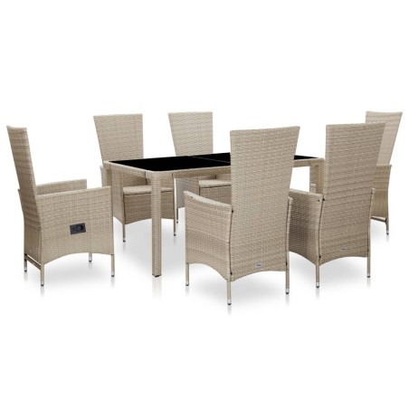vidaXL Set comedor de jardín 7 piezas y cojines ratán sintético beige