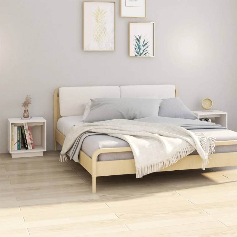 vidaXL Mesitas de noche 2 uds madera maciza de pino blanco 40x30x40 cm vidaXL Mesitas de noche 2 uds madera maciza de pino blanco 40x30x40 cm