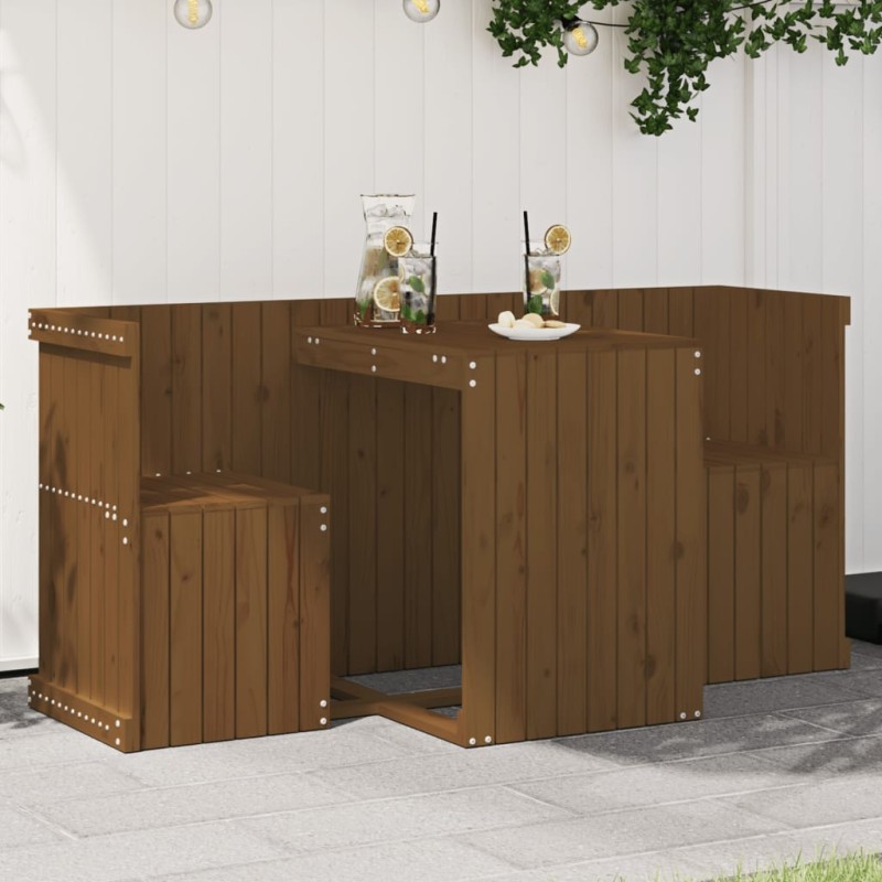vidaXL Juego de balcón 2 plazas madera maciza de pino marrón miel vidaXL Juego de balcón 2 plazas madera maciza de pino marrón miel