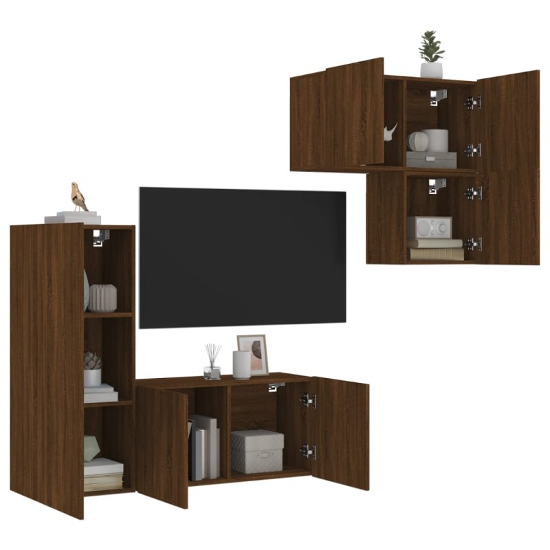 vidaXL Muebles de TV de pared 4 pzas madera de ingeniería marrón roble