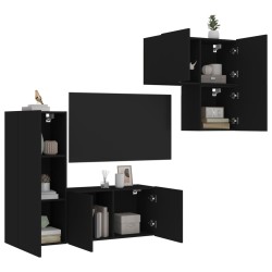 vidaXL Muebles de TV de pared 4 piezas madera de ingeniería negro