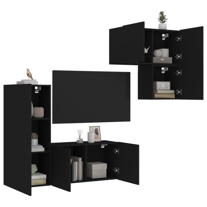 vidaXL Muebles de TV de pared 4 piezas madera de ingeniería negro vidaXL Muebles de TV de pared 4 piezas madera de ingeniería negro