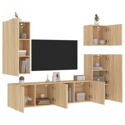 vidaXL Muebles de TV de pared 5 pzas madera de ingeniería roble Sonoma