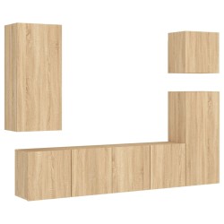 vidaXL Muebles de TV de pared 5 pzas madera de ingeniería roble Sonoma