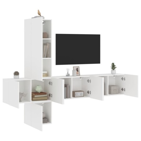 vidaXL Muebles de TV de pared 5 piezas madera de ingeniería blanco