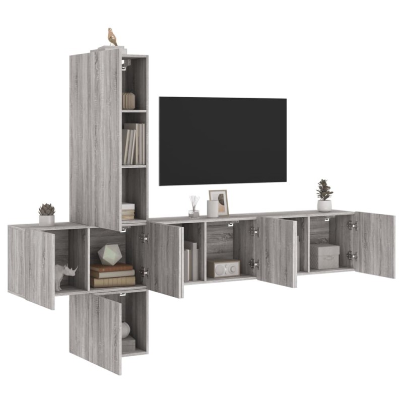 vidaXL Muebles de TV de pared 5 pzas madera de ingeniería gris Sonoma vidaXL Muebles de TV de pared 5 pzas madera de ingeniería gris Sonoma