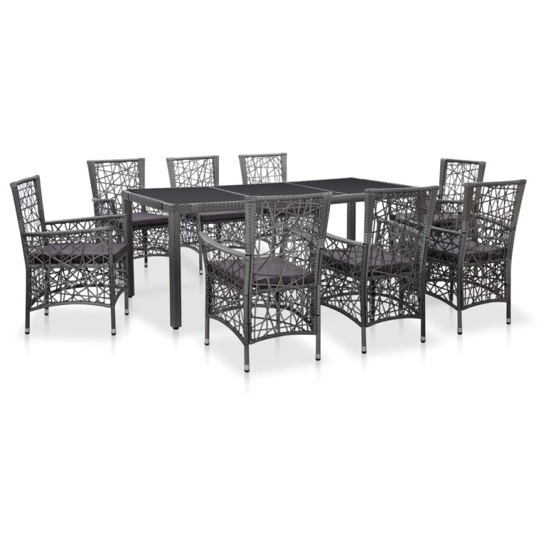 vidaXL Conjunto de comedor de jardín 9 piezas ratán sintético gris vidaXL Conjunto de comedor de jardín 9 piezas ratán sintético gris