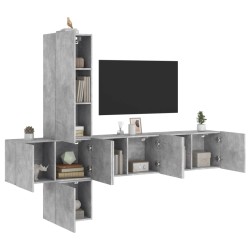vidaXL Muebles de TV de pared 5 pzas madera ingeniería gris hormigón