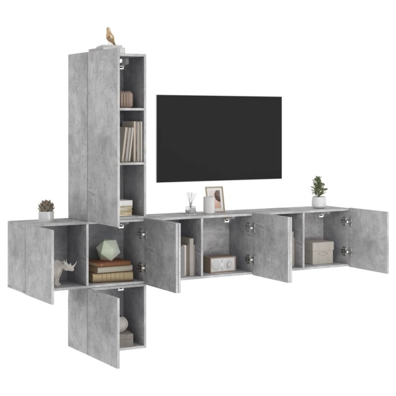 vidaXL Muebles de TV de pared 5 pzas madera ingeniería gris hormigón