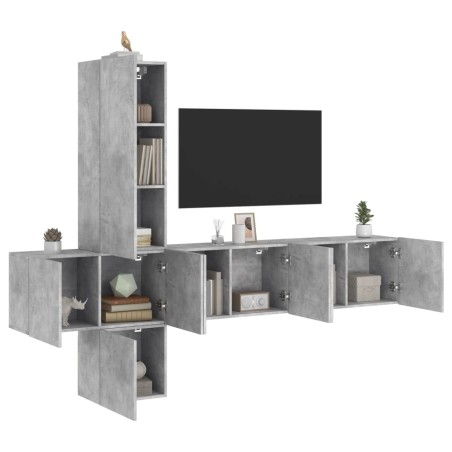 vidaXL Muebles de TV de pared 5 pzas madera ingeniería gris hormigón