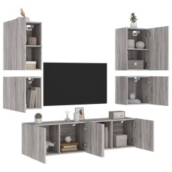 vidaXL Muebles de TV de pared 6 pzas madera de ingeniería gris Sonoma