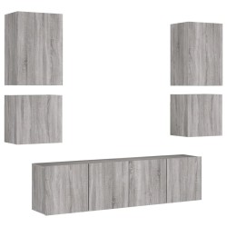 vidaXL Muebles de TV de pared 6 pzas madera de ingeniería gris Sonoma