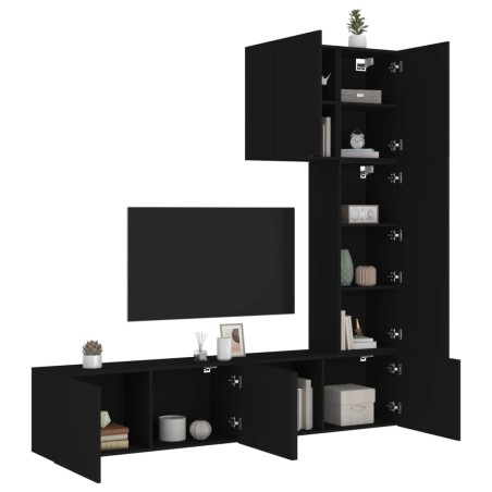 vidaXL Muebles de TV de pared 5 piezas madera de ingeniería negro