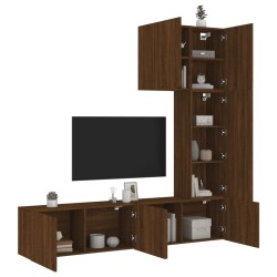 vidaXL Muebles de TV de pared 5 pzas madera de ingeniería marrón roble