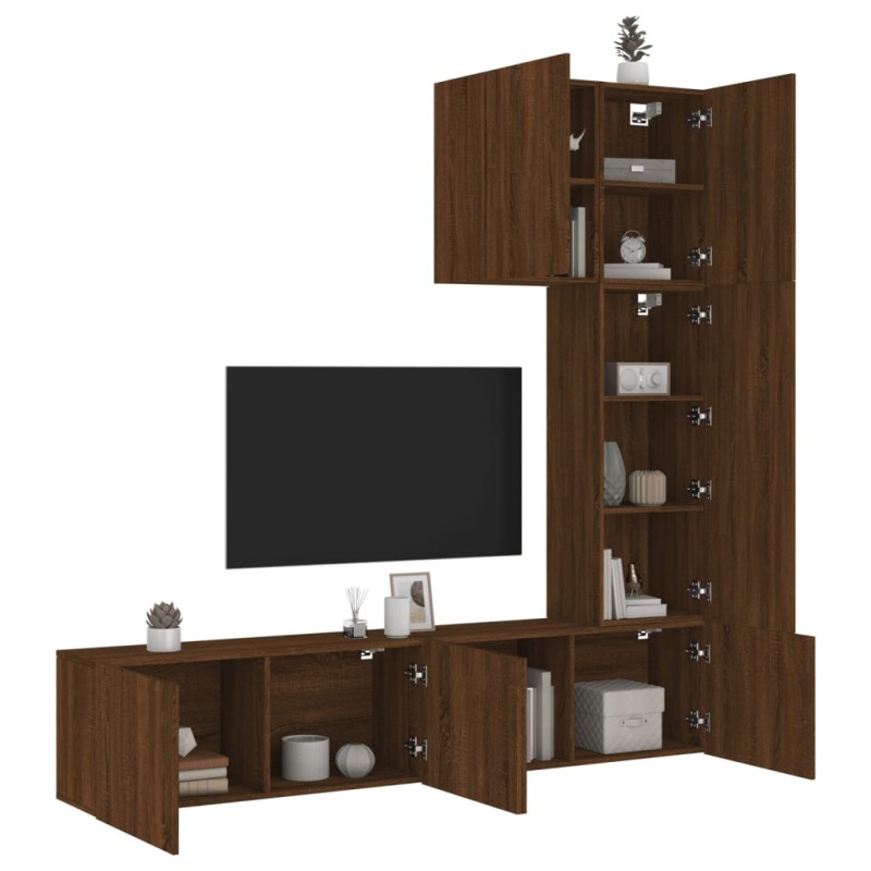 vidaXL Muebles de TV de pared 5 pzas madera de ingeniería marrón roble