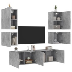 vidaXL Muebles de TV de pared 6 pzas madera ingeniería gris hormigón