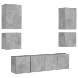 vidaXL Muebles de TV de pared 6 pzas madera ingeniería gris hormigón