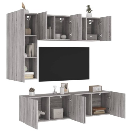 vidaXL Muebles de TV de pared 5 pzas madera de ingeniería gris Sonoma