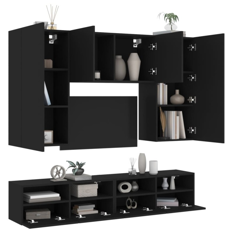 vidaXL Muebles de TV de pared 5 piezas madera de ingeniería negro vidaXL Muebles de TV de pared 5 piezas madera de ingeniería negro