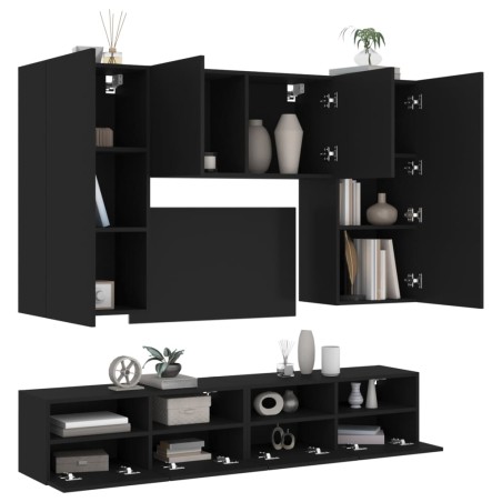 vidaXL Muebles de TV de pared 5 piezas madera de ingeniería negro