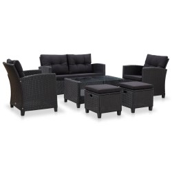 vidaXL Set de sofás de jardín 6 piezas y cojines ratán sintético negro